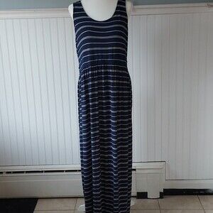 BEACHLUNCHLOUNGE‎ XL Navy Blue White Stripe Sleeveless Maxi Dress Nautical